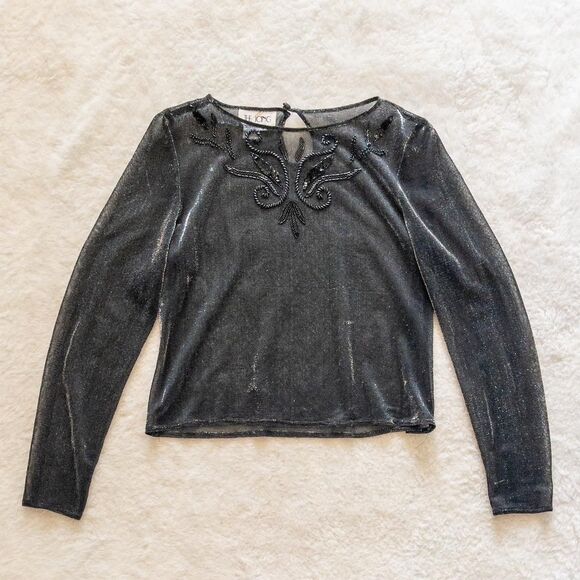 Vintage The Icing black and silver sheer mesh top with beaded details. Size 8 - Picture 8 of 8